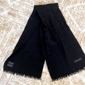 VTG Vintage Christian Dior 100% Merino Wool Black Fringed Edge Scarf